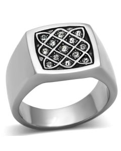 JCE1060-11 High polished (no plating) Stainless Steel Ring with Top Grade Crystal  in Clear-11